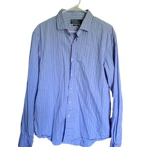 Polo Ralph Lauren Dress Shirt Mens Size 17 36/37 Blue/Red Estate Stripe Casual